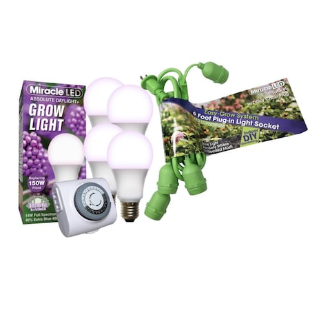 Miracle Led Red/Blue Spectrum Four Socket Absolute Daylight PLUS Light Fixture, Timer, 4PK 803001